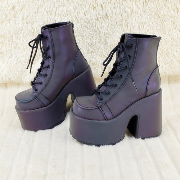 Camel Purple Green Reflective Rave Royalty Festival Platform Ankle Boots - Picture 9 of 15
